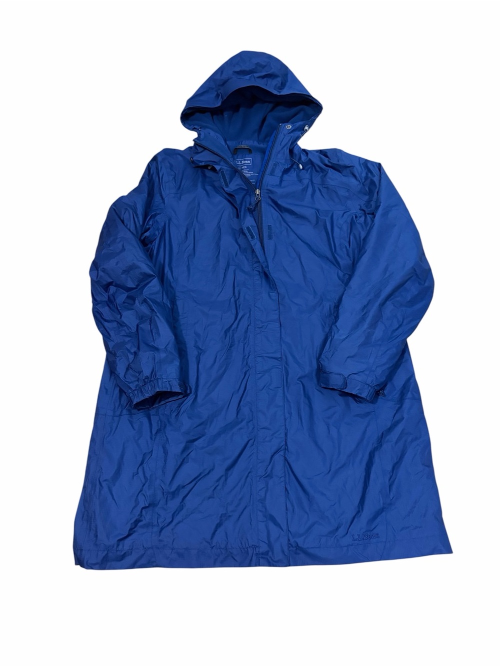 LL Bean Nylon Hooded Long Trail Model Raincoat Jacket Womens Large Blue